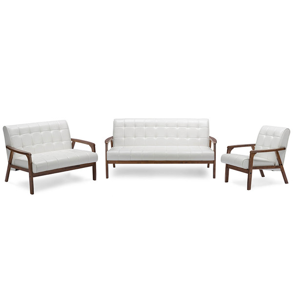 Baxton Studio Mid-Century Masterpieces 3 Pieces Living Room Set - White 115-6236-6237-6238